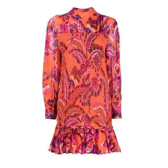 $255 NWT Farm Rio Chevron Forest Orange Mini Dress Size XS - Picture 3 of 7